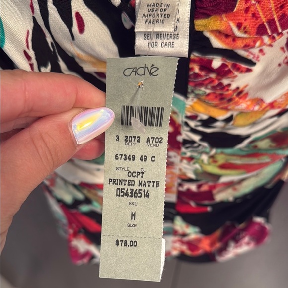 Cache Black and Multicolor Ruched Sleeveless Blouse NEW M - Picture 7 of 10